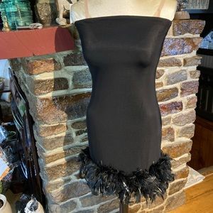 Black Strapless Dress with Feather Hem